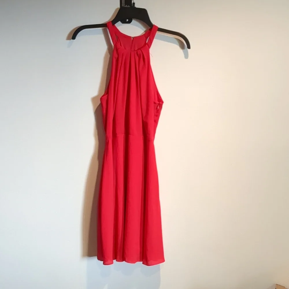 Express Fit and Flare Red/Orange Halter Dress Keyhole - Picture 5 of 12